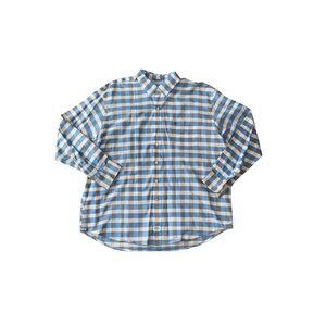 Men’s Izod Blue, Orange, and White Checkered Long Sleeve Button-Down Shirt (XXL)